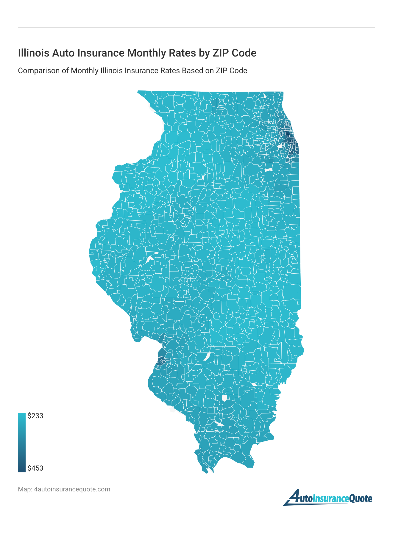 <h3>Illinois Auto Insurance Monthly Rates by ZIP Code</h3>