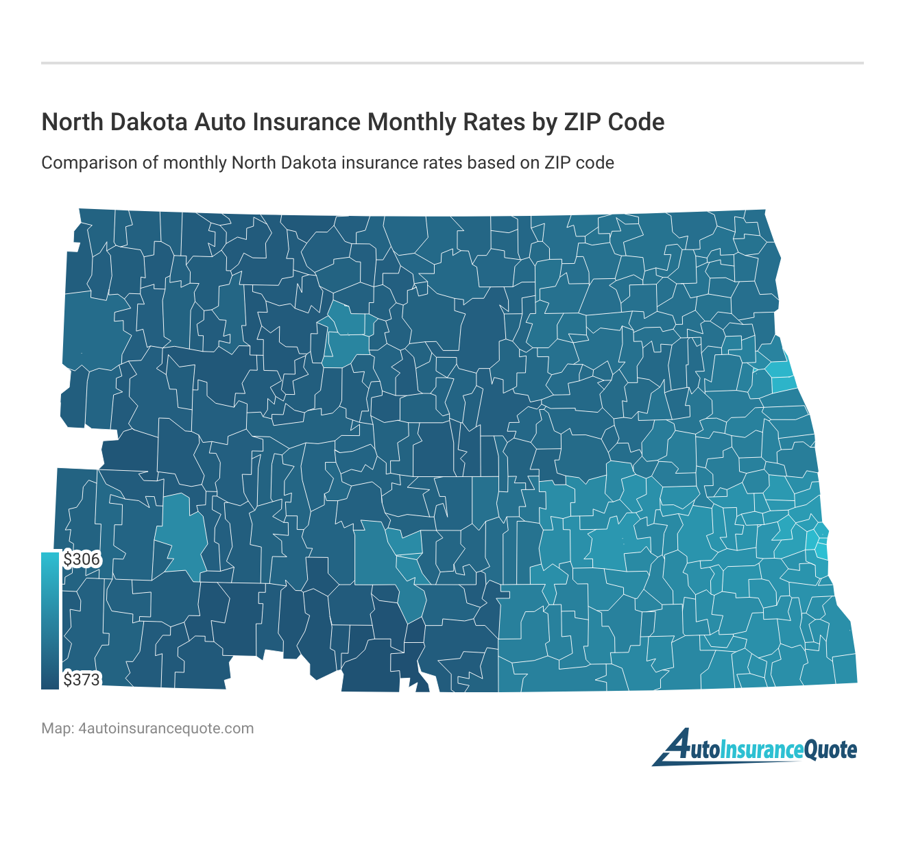 <h3>North Dakota Auto Insurance Monthly Rates by ZIP Code</h3>