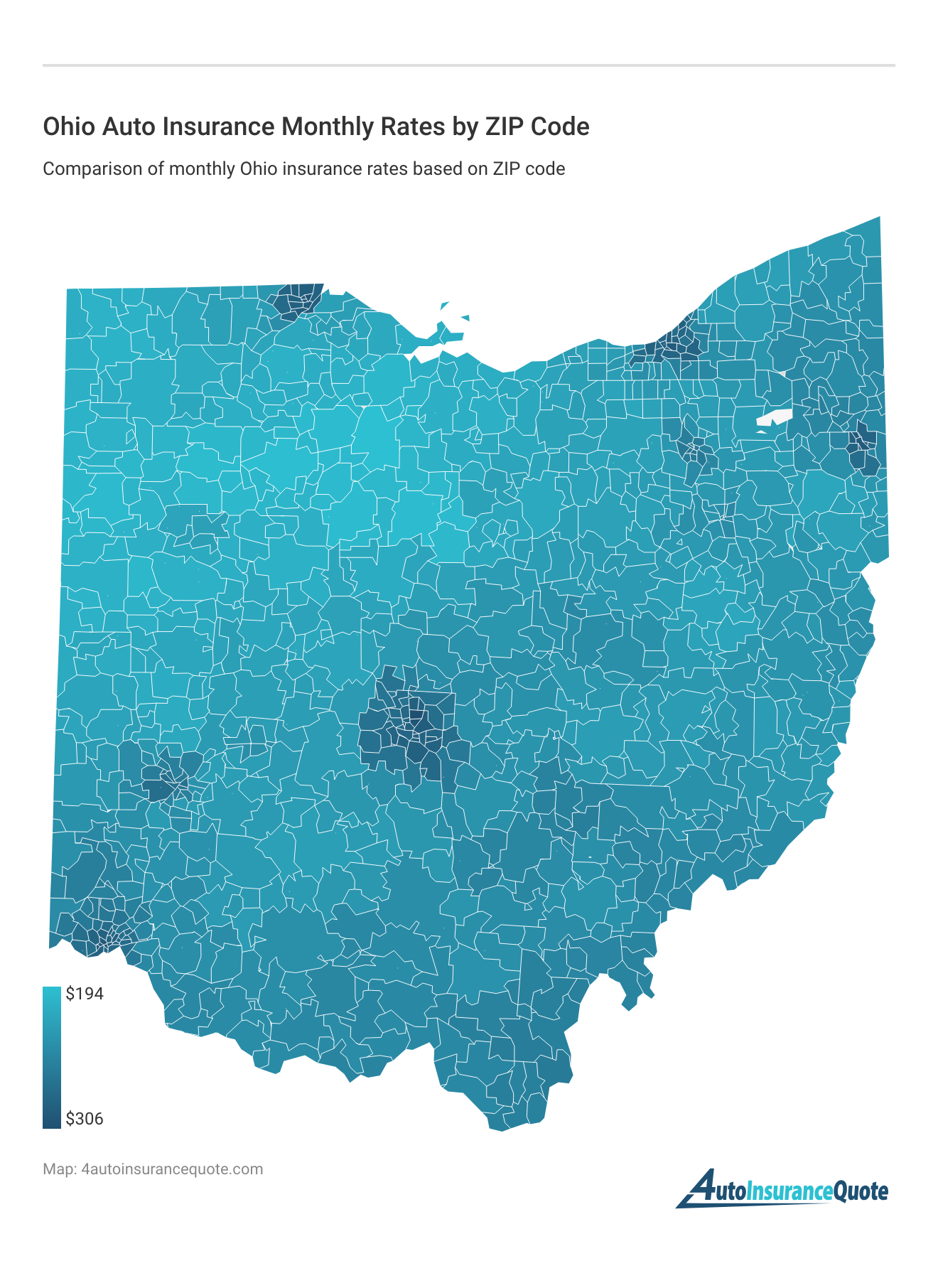 <h3>Ohio Auto Insurance Monthly Rates by ZIP Code</h3>