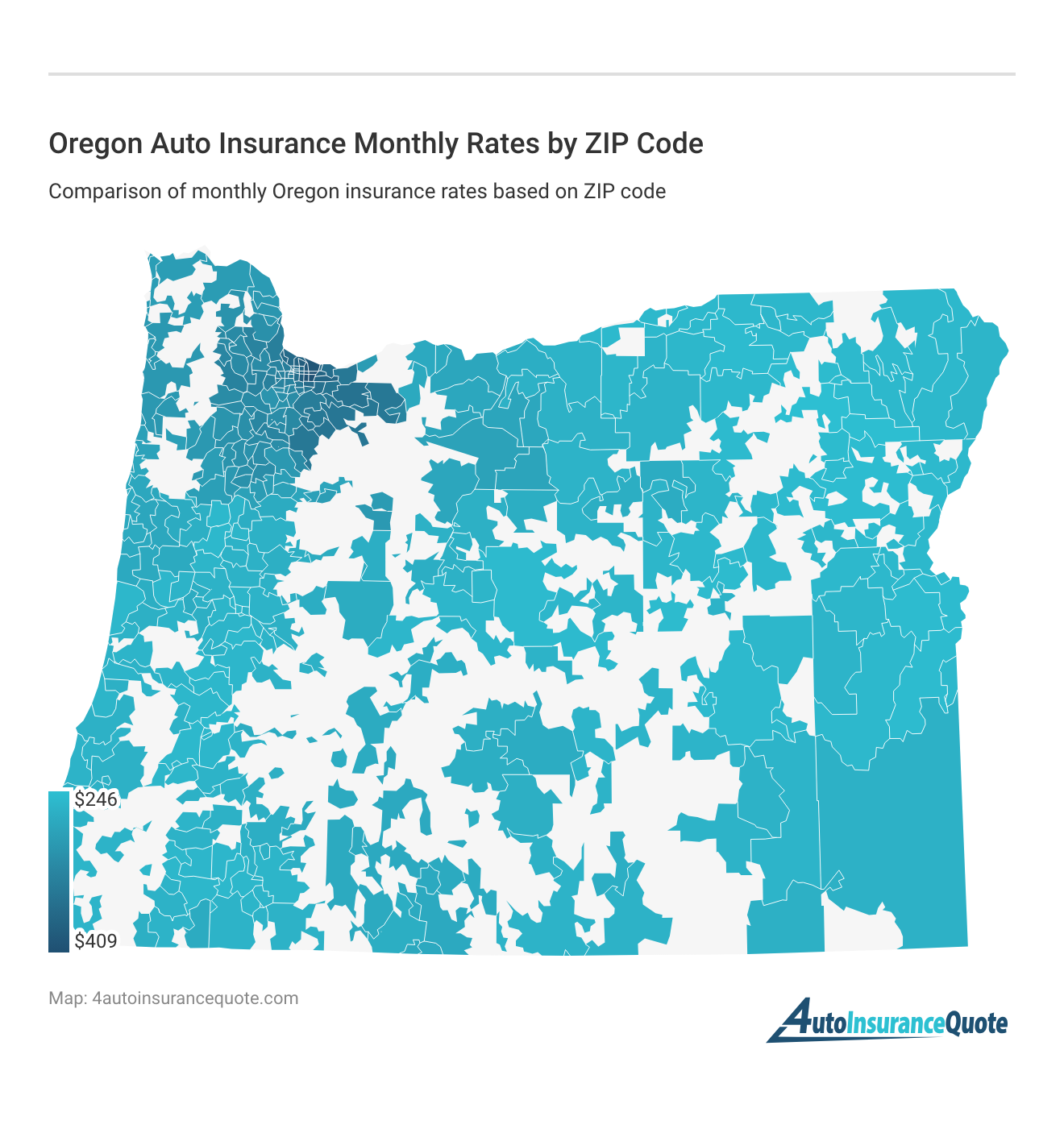 <h3>Oregon Auto Insurance Monthly Rates by ZIP Code</h3>