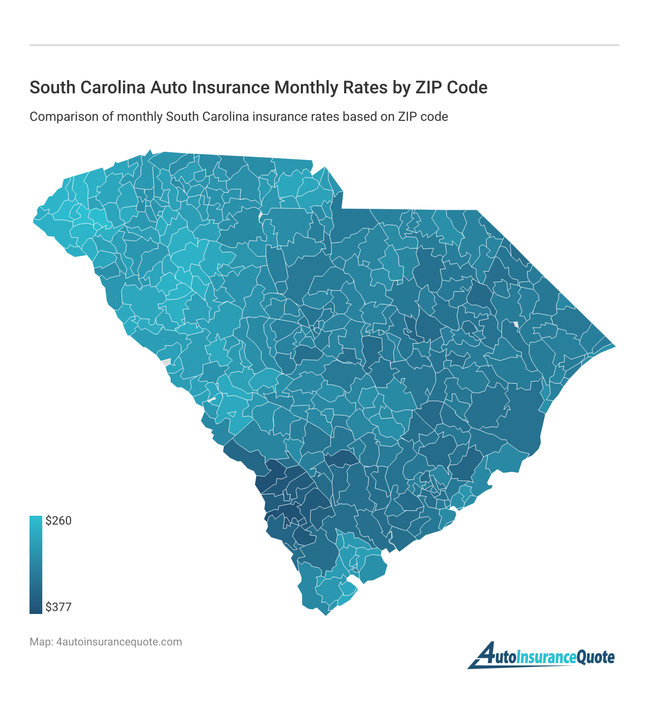 <h3>South Carolina Auto Insurance Monthly Rates by ZIP Code</h3>