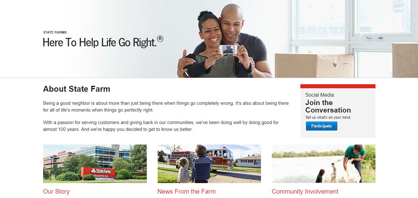 state farm website about us page