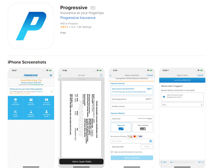 Progressive auto insurance quote iPhone app