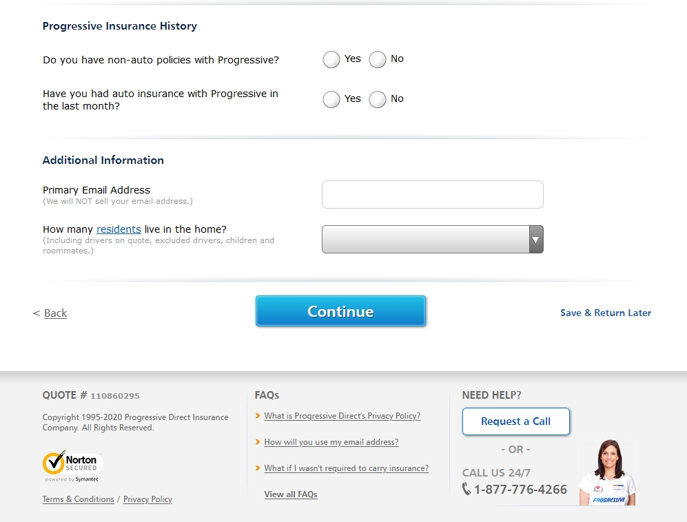 Progressive auto insurance quote history with Progressive
