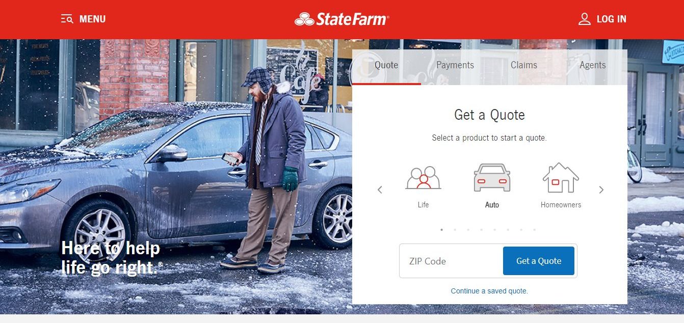 state farm website get a quote screen