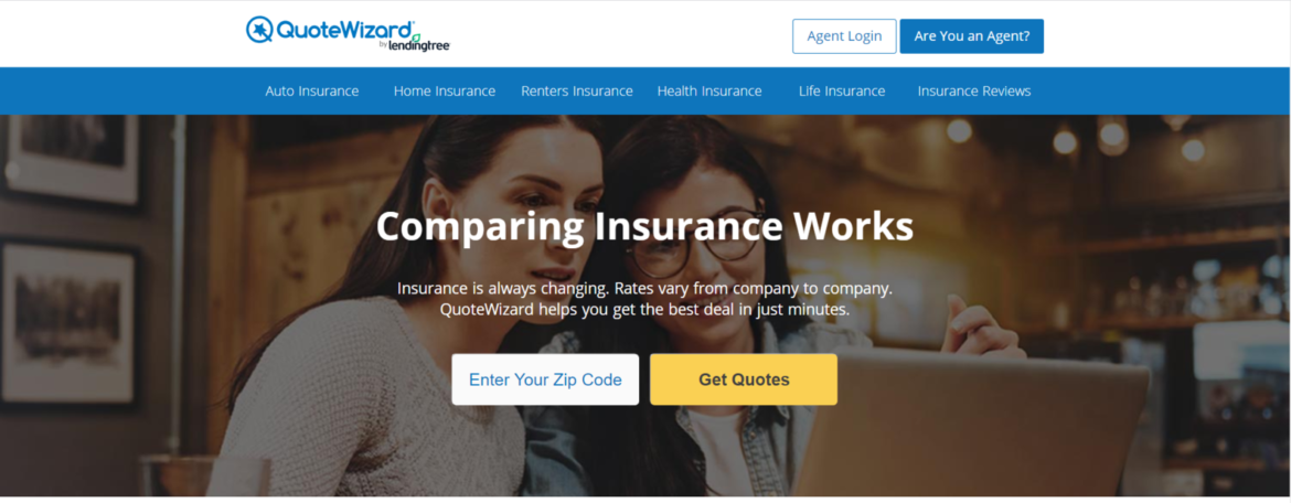 QuoteWizard Auto Insurance Website Home Page