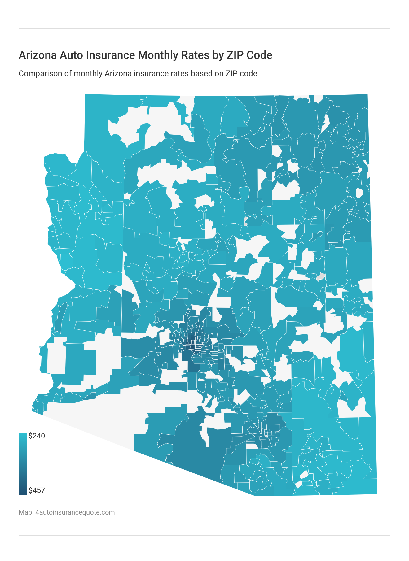 <h3>Arizona Auto Insurance Monthly Rates by ZIP Code</h3>