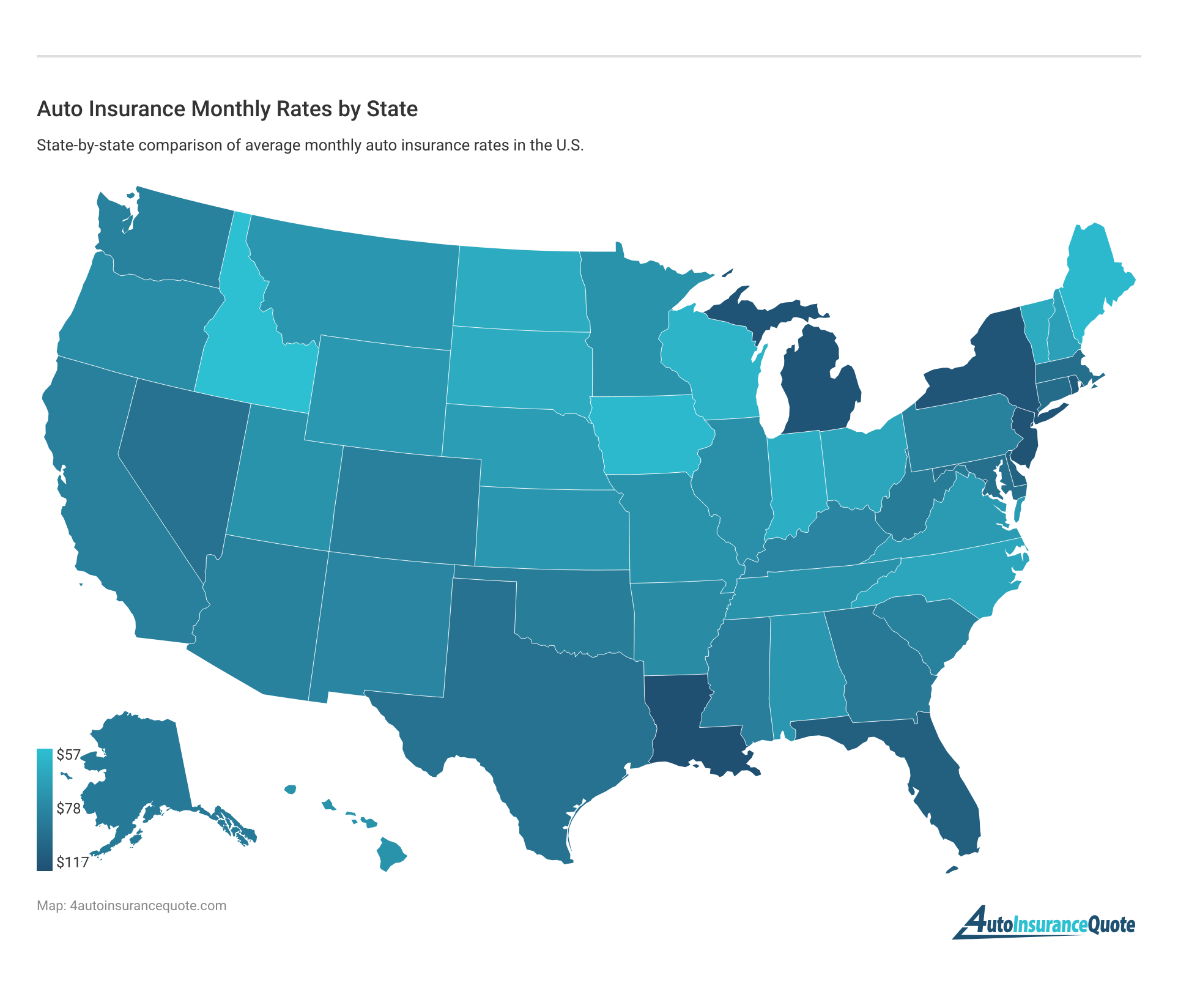 <h3>Auto Insurance Monthly Rates by State</h3>