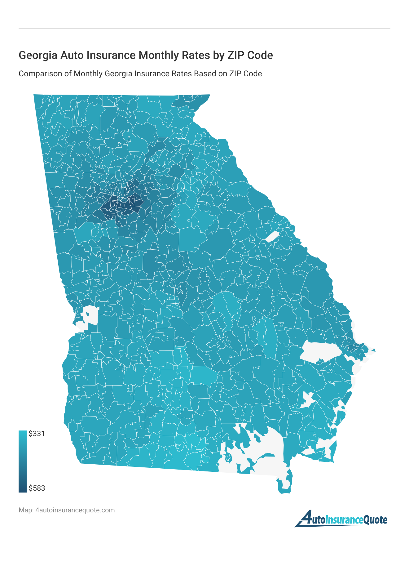 <h3>Georgia Auto Insurance Monthly Rates by ZIP Code</h3>