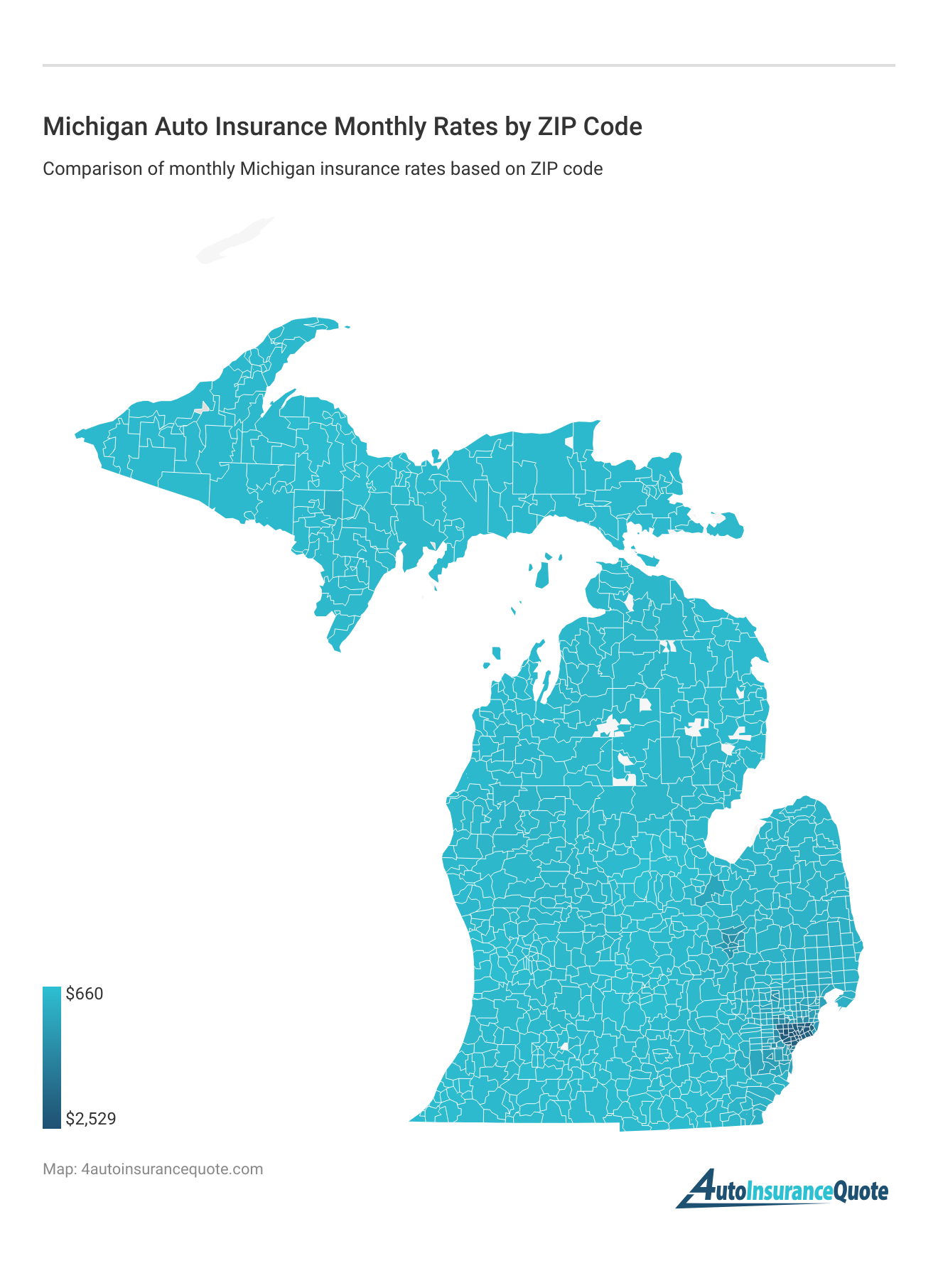 <h3>Michigan Auto Insurance Monthly Rates by ZIP Code</h3>