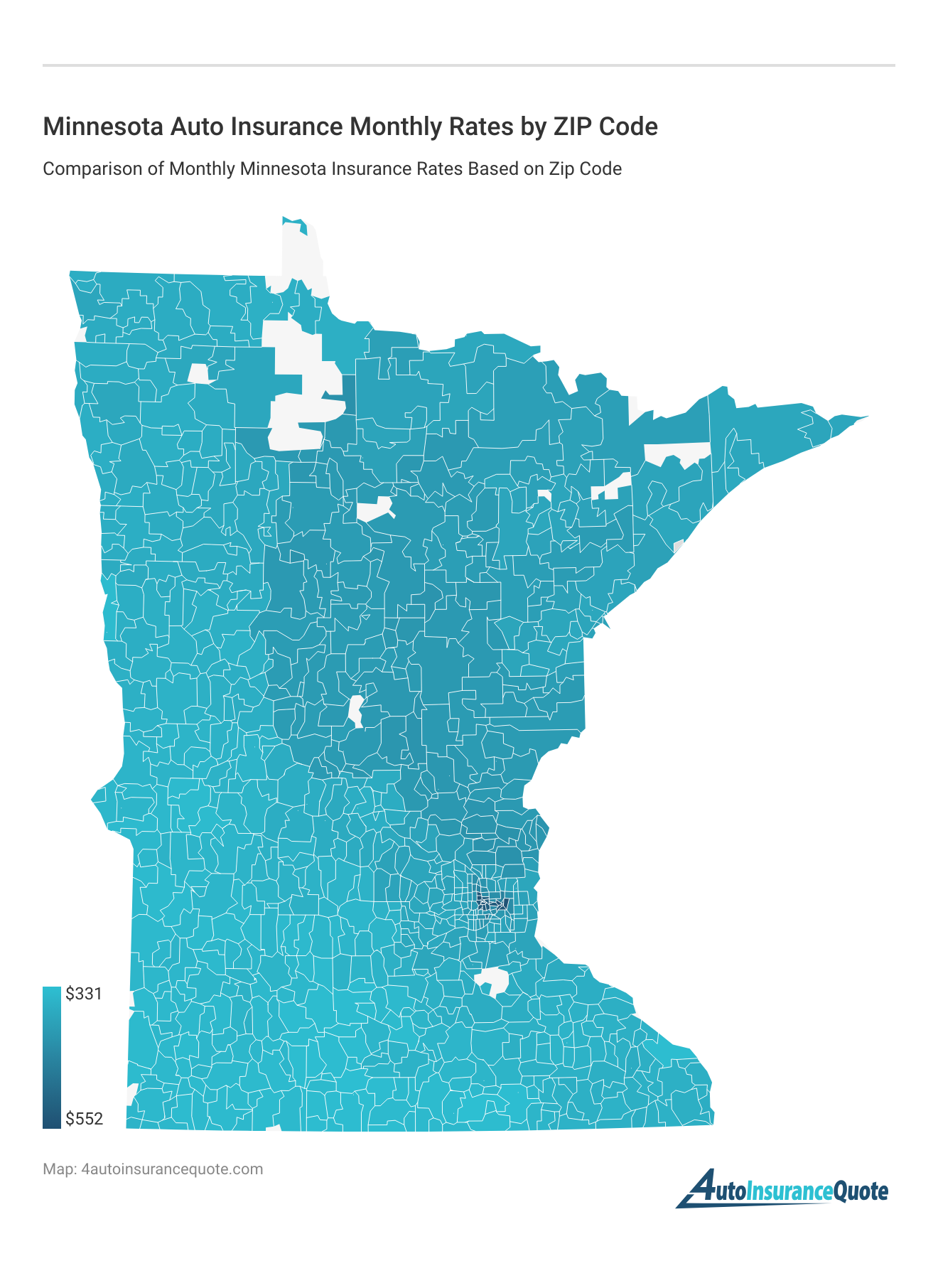 <h3>Minnesota Auto Insurance Monthly Rates by ZIP Code</h3>
