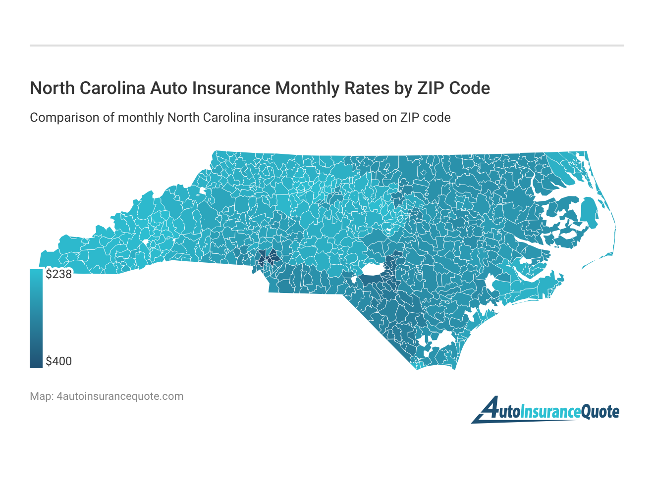 <h3>North Carolina Auto Insurance Monthly Rates by ZIP Code</h3>