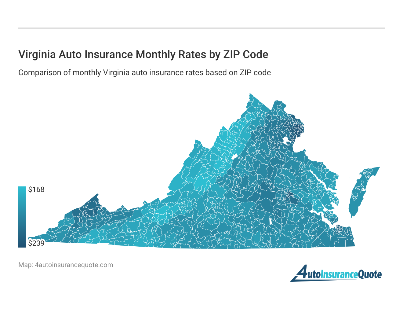 <h3>Virginia Auto Insurance Monthly Rates by ZIP Code</h3>