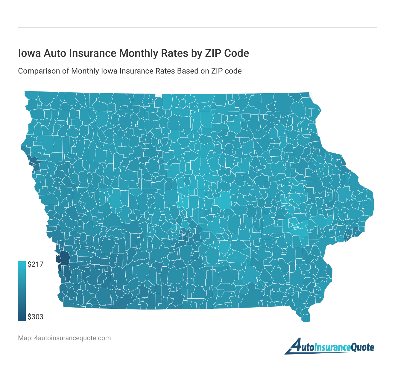 Iowa Auto Insurance Monthly Rates by ZIP Code