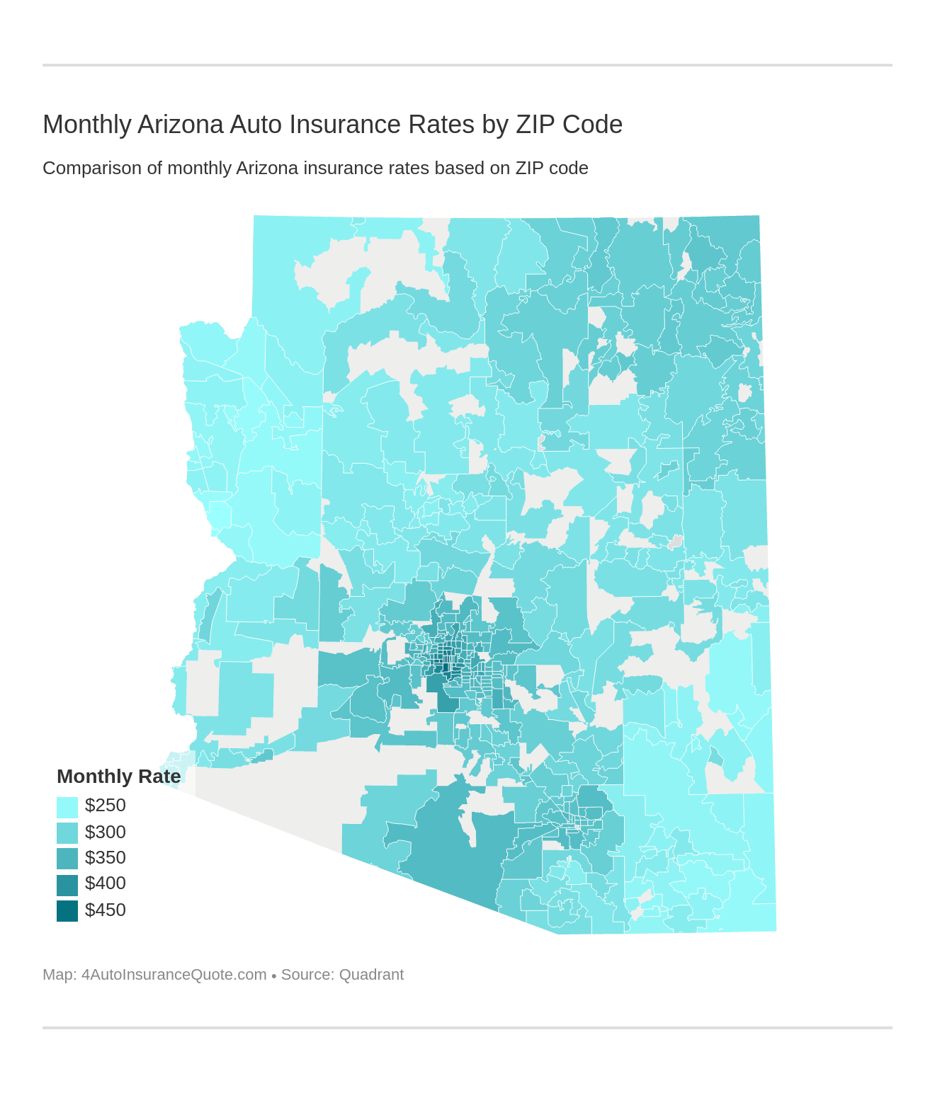 Monthly Arizona Auto Insurance Rates by ZIP Code