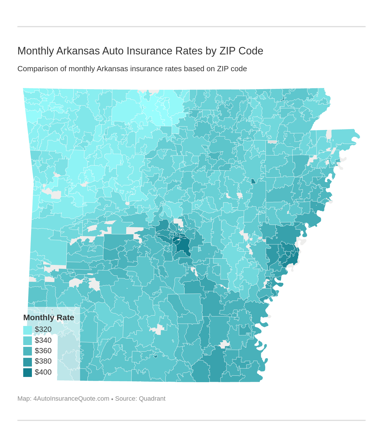 Monthly Arkansas Auto Insurance Rates by ZIP Code