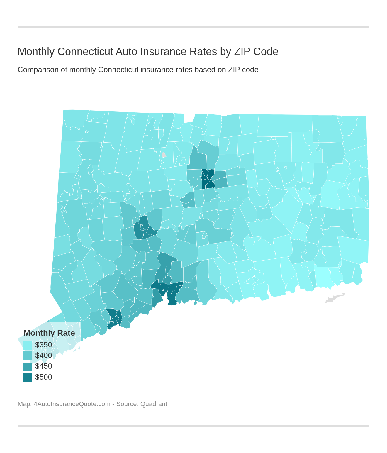 Monthly Connecticut Auto Insurance Rates by ZIP Code