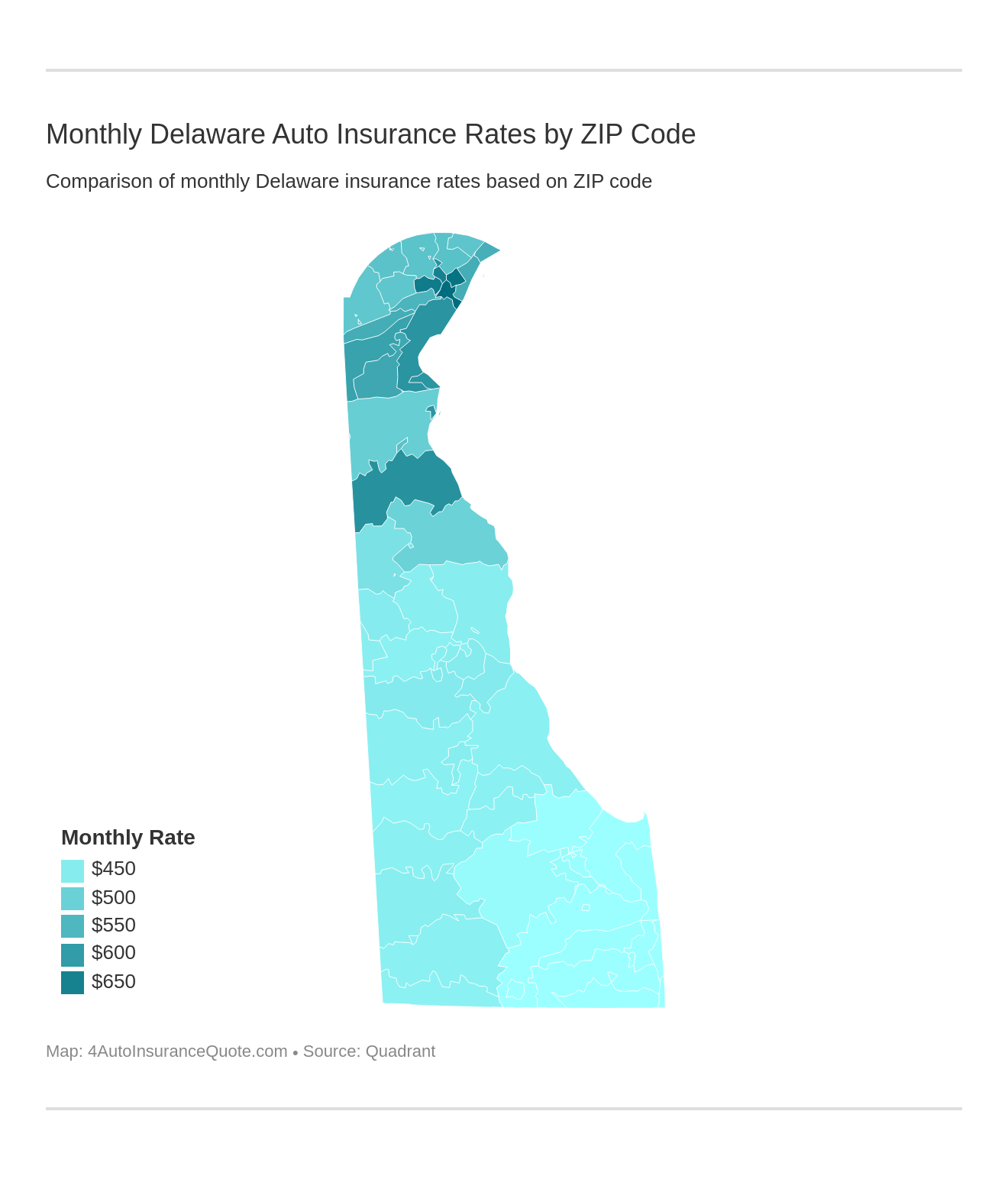 Monthly Delaware Auto Insurance Rates by ZIP Code