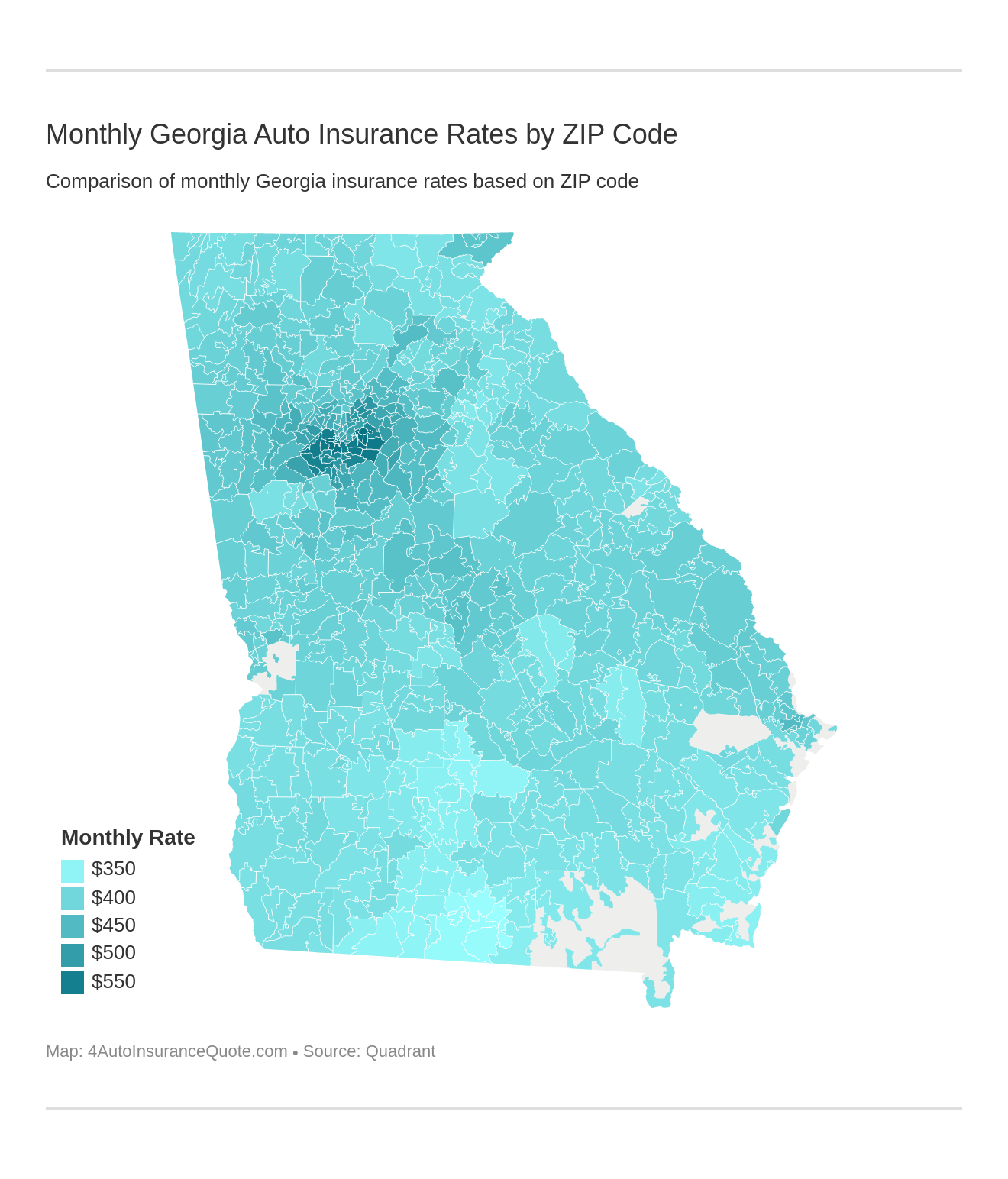 Monthly Georgia Auto Insurance Rates by ZIP Code