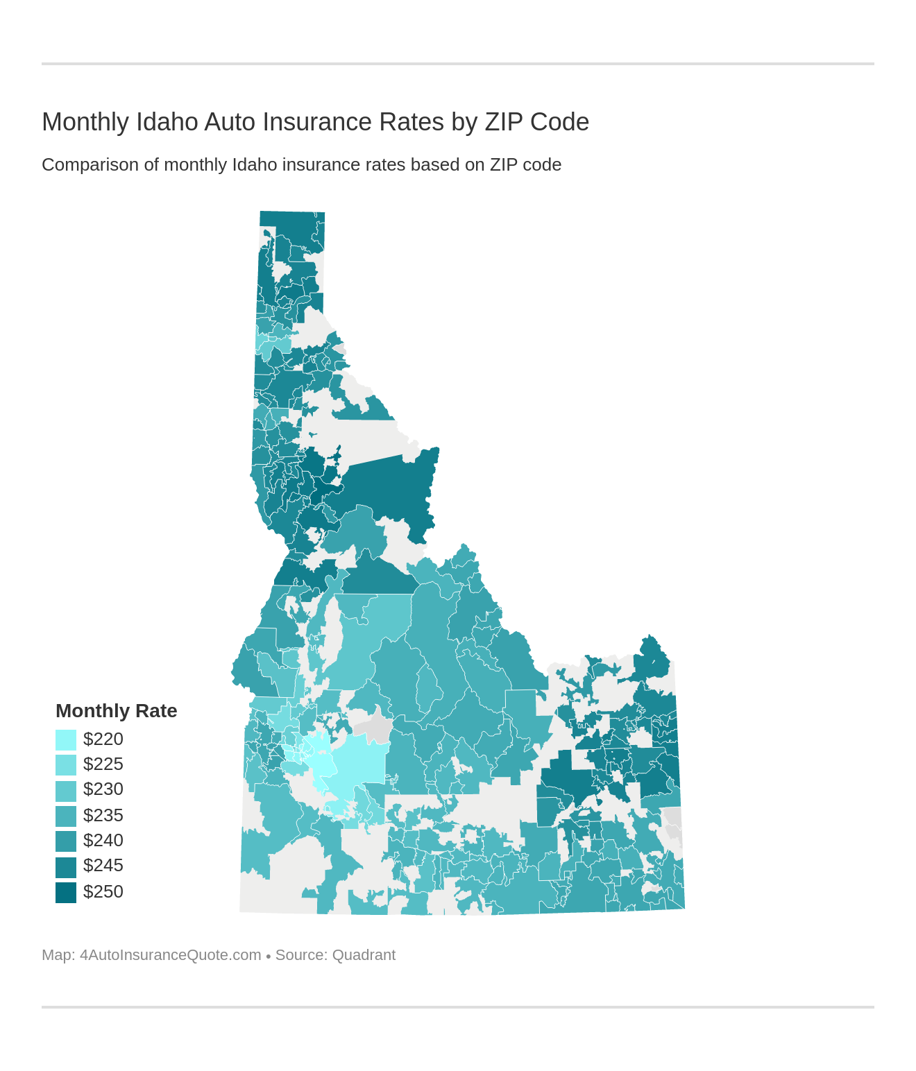 Monthly Idaho Auto Insurance Rates by ZIP Code