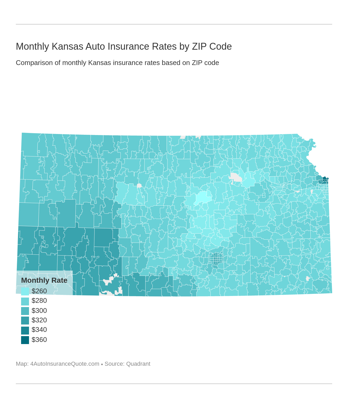 Monthly Kansas Auto Insurance Rates by ZIP Code