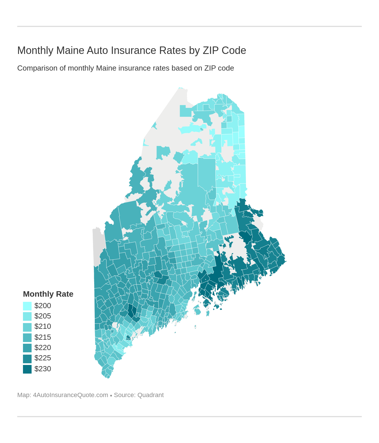 Monthly Maine Auto Insurance Rates by ZIP Code