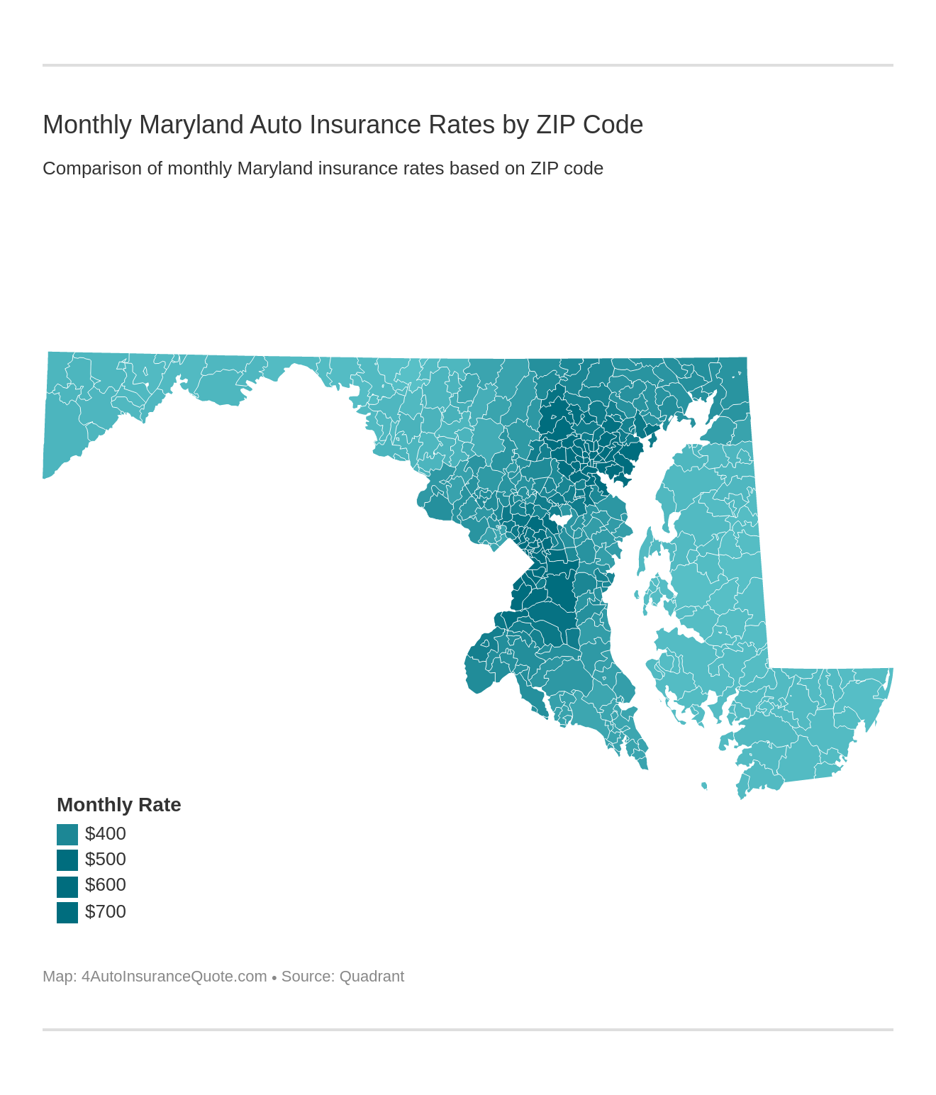 Monthly Maryland Auto Insurance Rates by ZIP Code