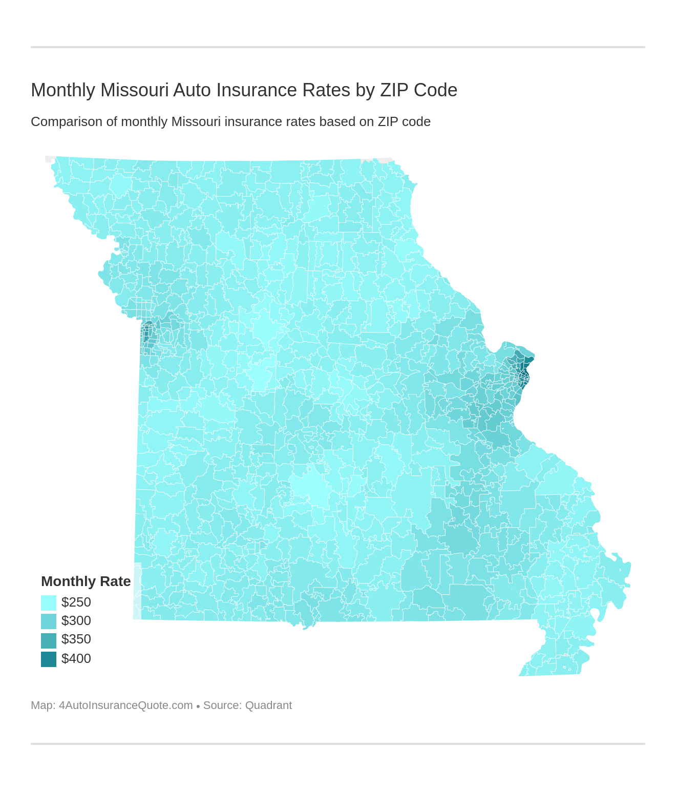 Monthly Missouri Auto Insurance Rates by ZIP Code