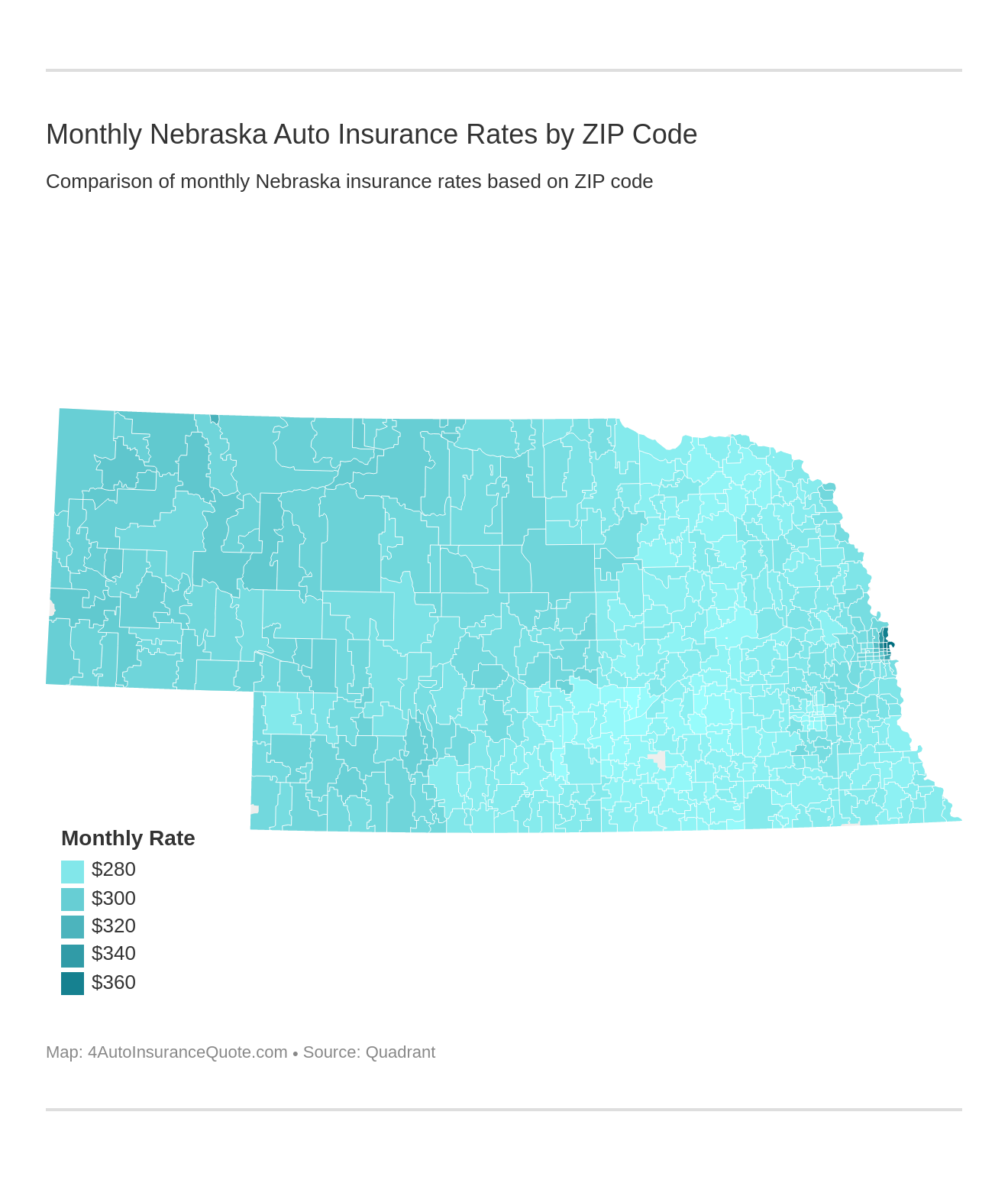 Monthly Nebraska Auto Insurance Rates by ZIP Code