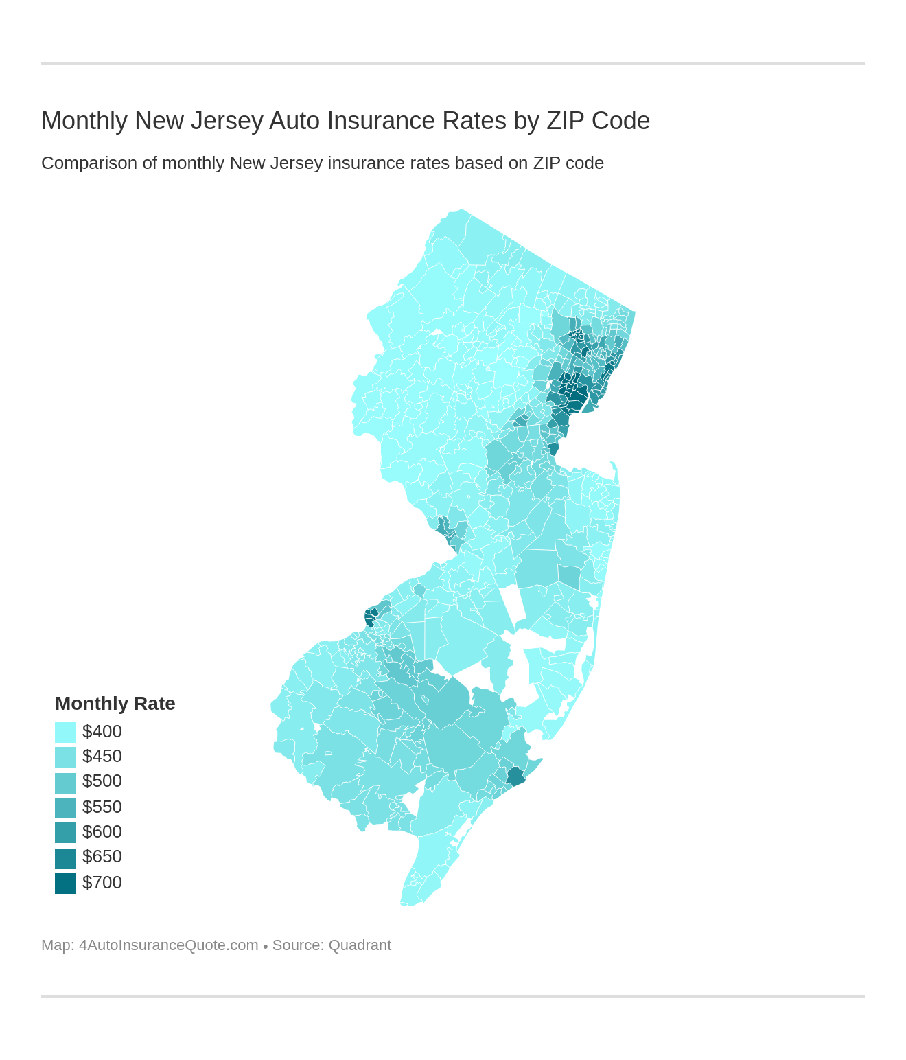 Monthly New Jersey Auto Insurance Rates by ZIP Code