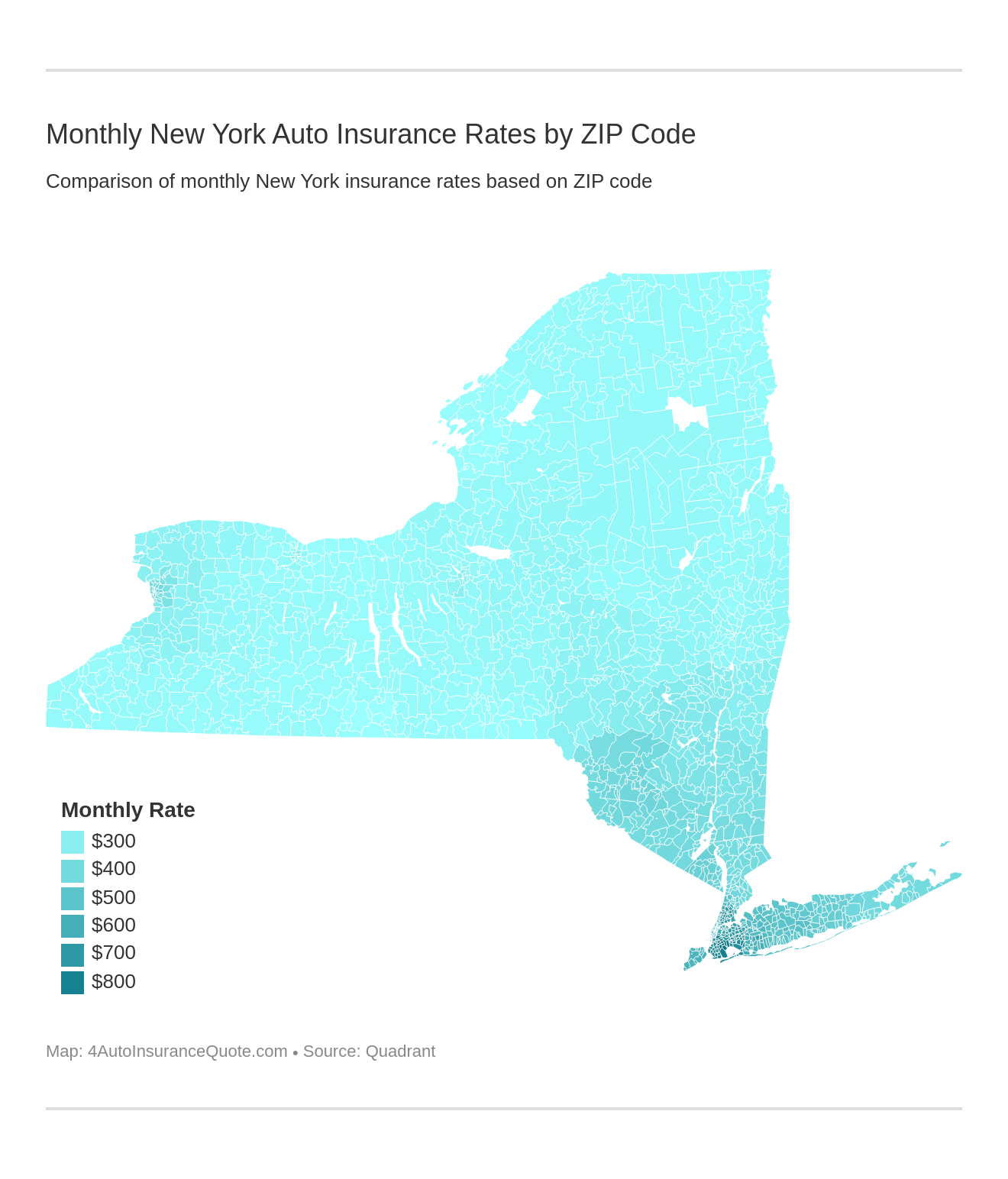 Monthly New York Auto Insurance Rates by ZIP Code