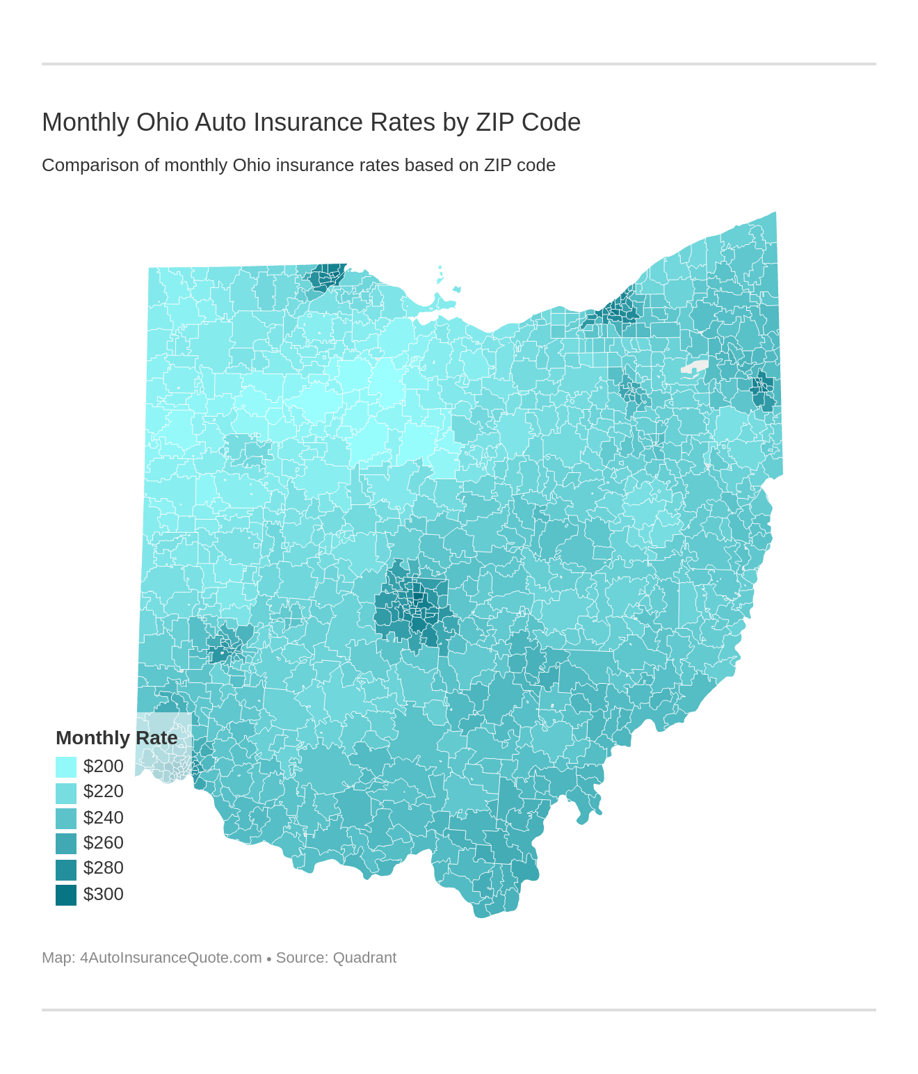 Monthly Ohio Auto Insurance Rates by ZIP Code