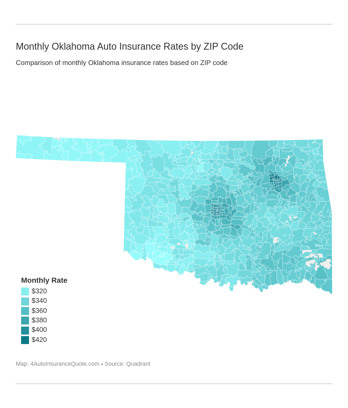 Monthly Oklahoma Auto Insurance Rates by ZIP Code