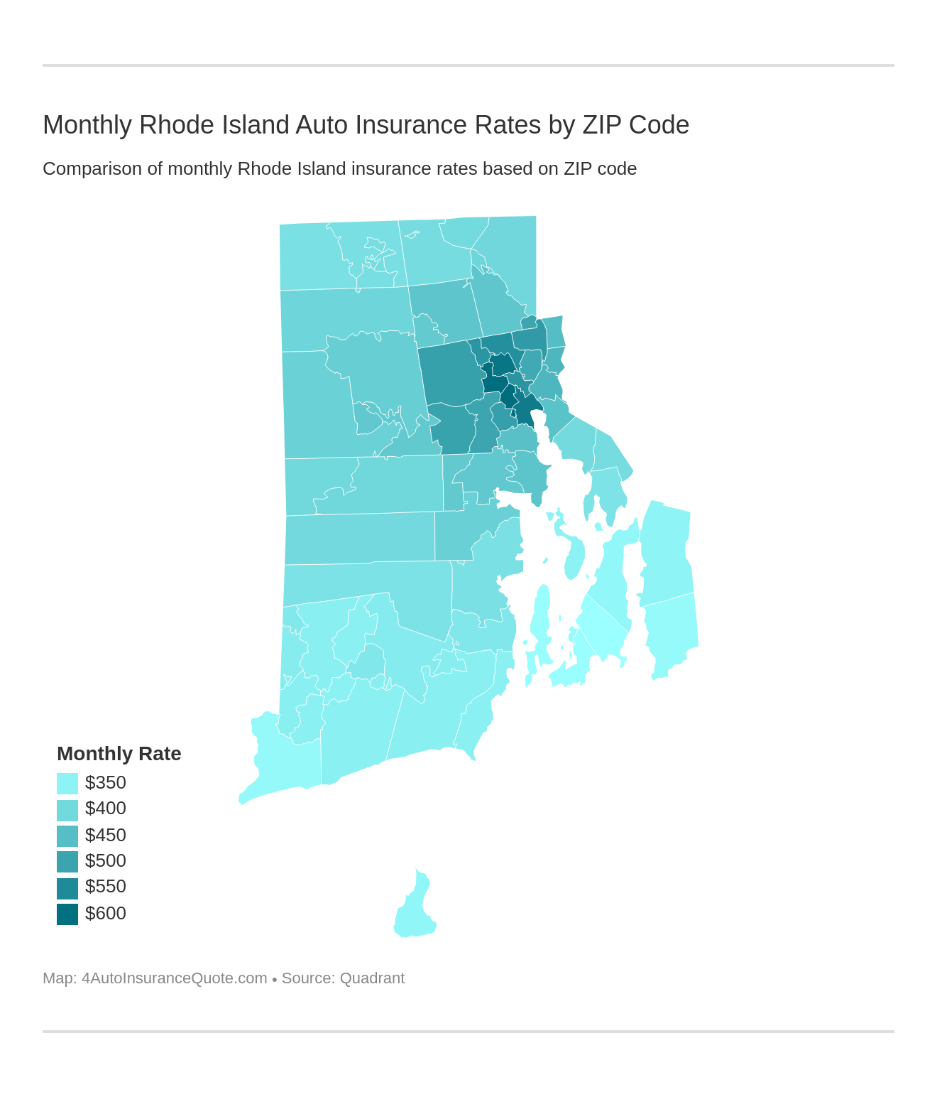 Monthly Rhode Island Auto Insurance Rates by ZIP Code