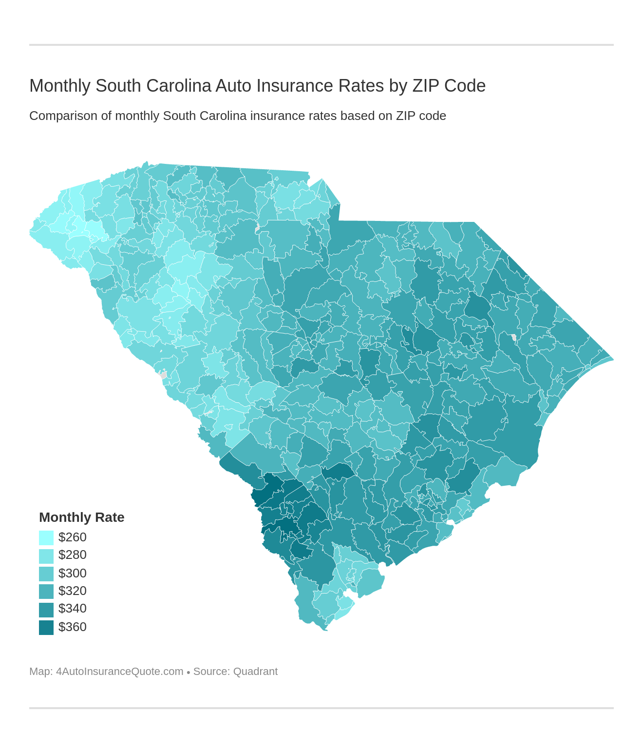 Monthly South Carolina Auto Insurance Rates by ZIP Code