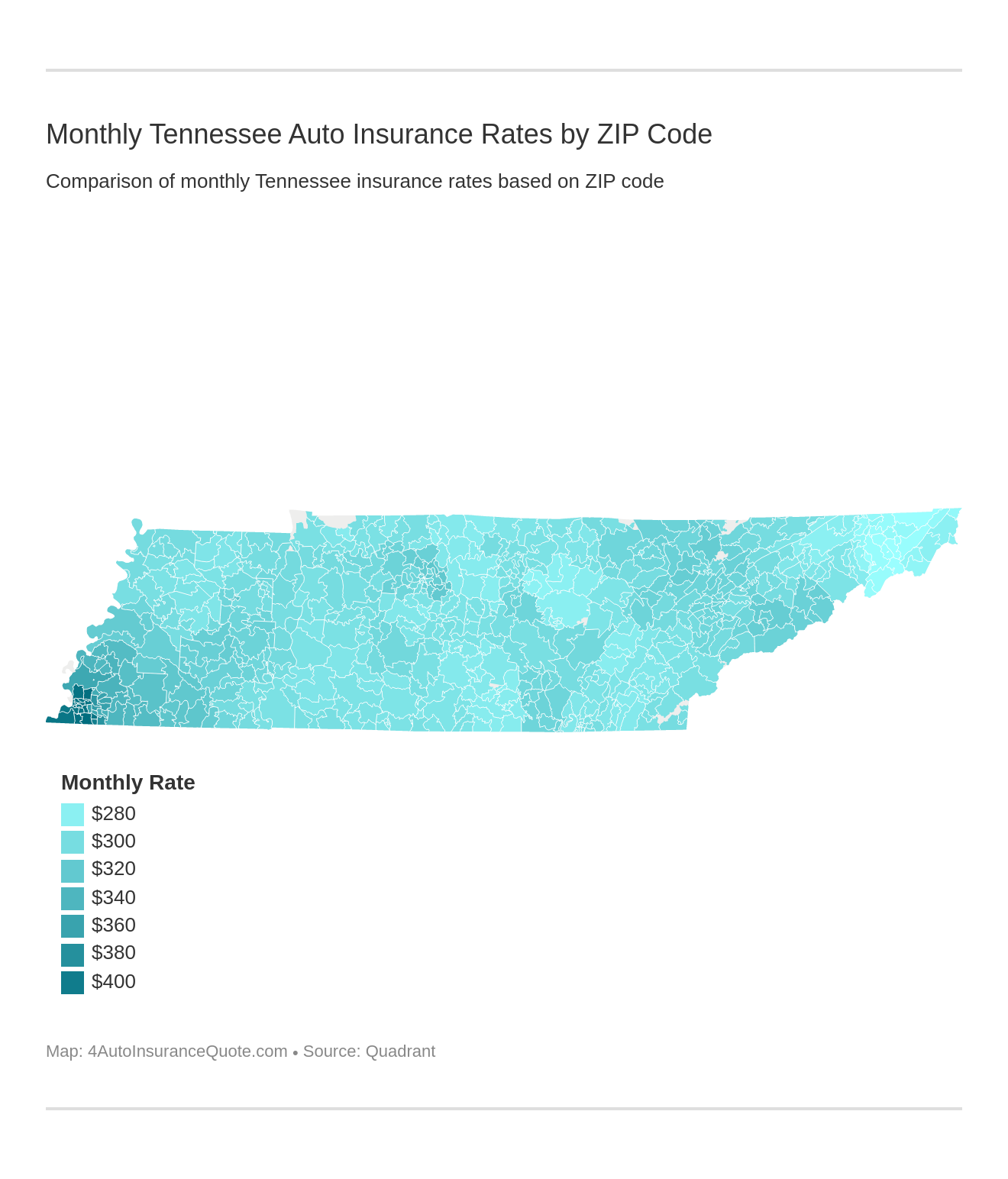 Monthly Tennessee Auto Insurance Rates by ZIP Code