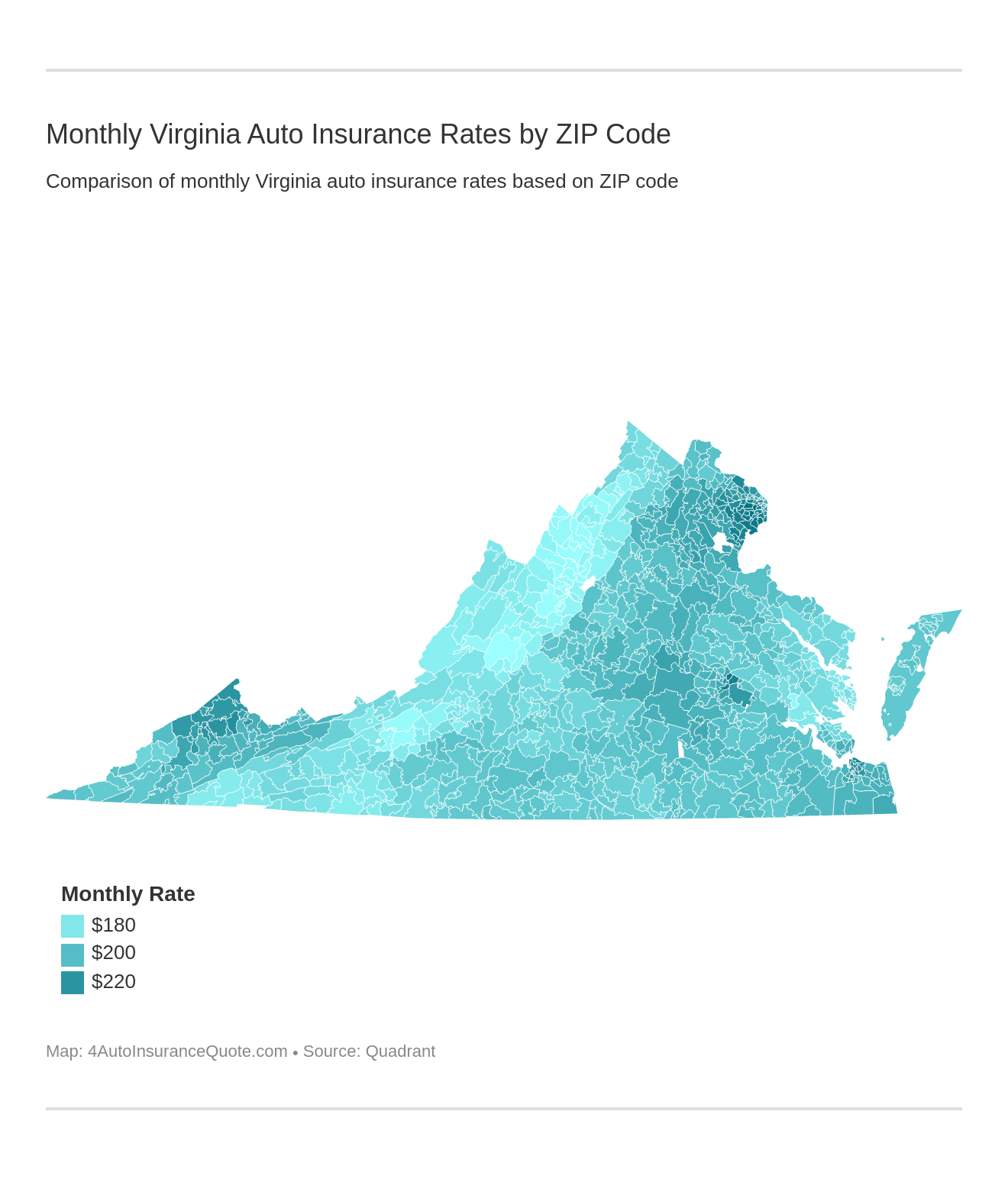 Monthly Virginia Auto Insurance Rates by ZIP Code