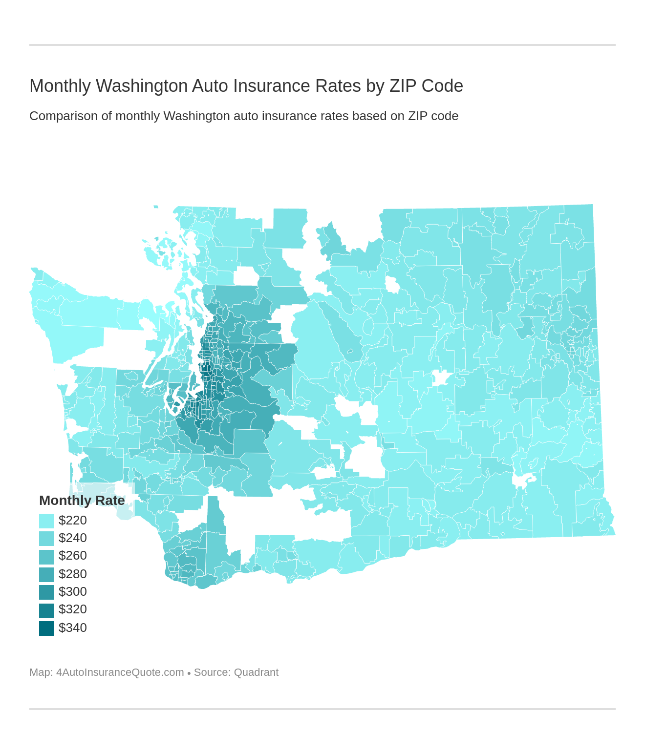 Monthly Washington Auto Insurance Rates by ZIP Code