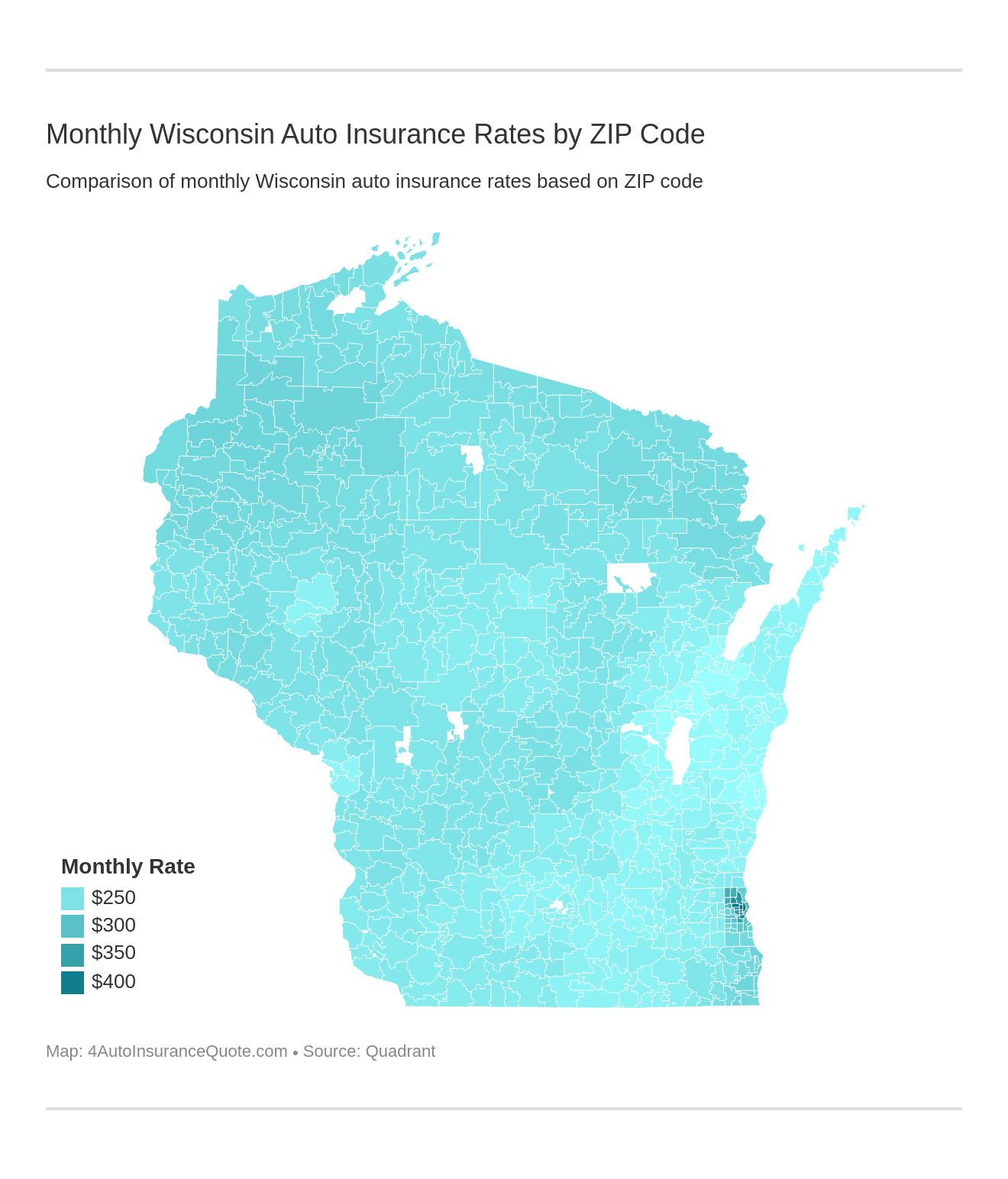 Monthly Wisconsin Auto Insurance Rates by ZIP Code