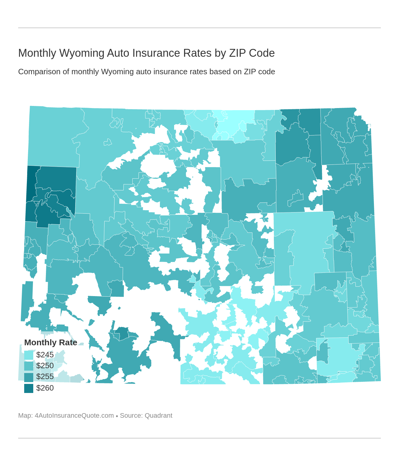 Monthly Wyoming Auto Insurance Rates by ZIP Code