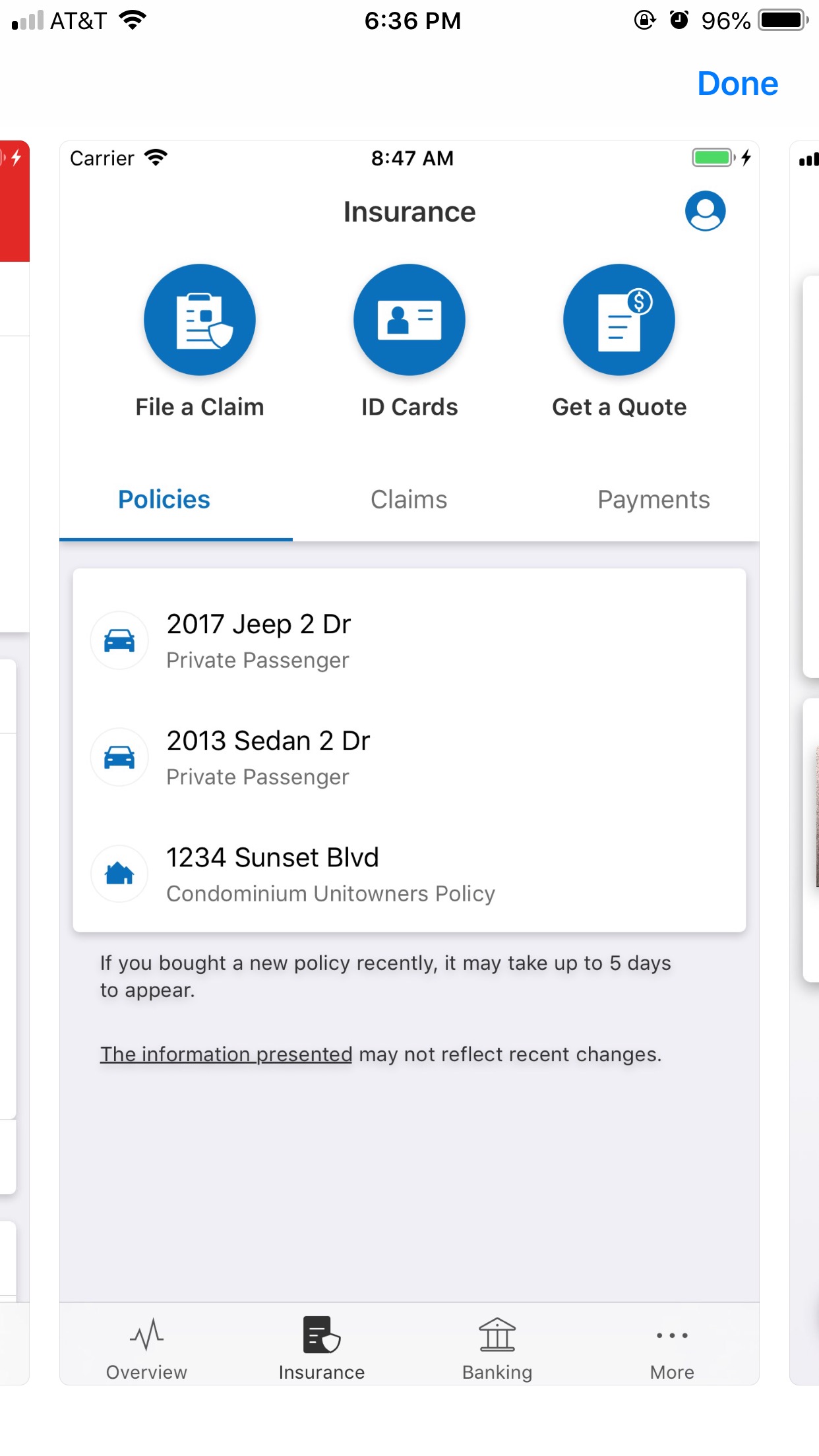 state farm app insurance screen